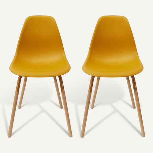 Fluk - Lot De 2 Chaises Polypropylène Jaune Et Bois