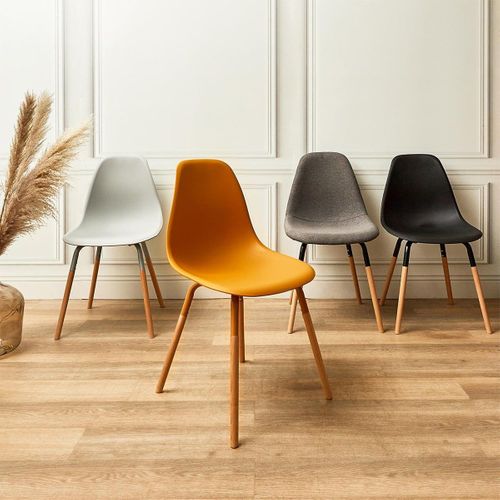 Fluk - Lot De 2 Chaises Polypropylène Jaune Et Bois