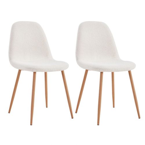 Lot De 2 Chaises Blanches Tissu Bouclettes - Fjard