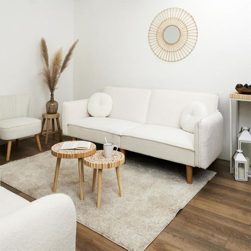 Canapé Convertible Bois D'eucalyptus Tissu Blanc - Flip