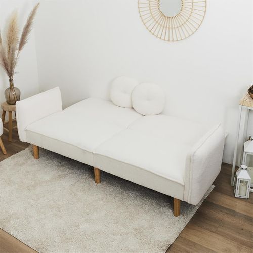 Canapé Convertible Bois D'eucalyptus Tissu Blanc - Flip