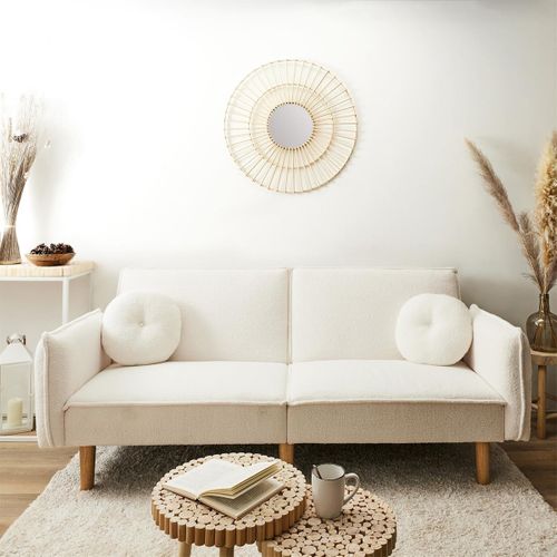 Canapé Convertible Bois D'eucalyptus Tissu Blanc - Flip