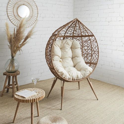 Fauteuil Cocon Effet Rotin Assise Capitonnée - Merida