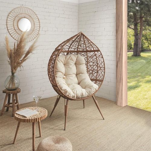 Fauteuil Cocon Effet Rotin Assise Capitonnée - Merida