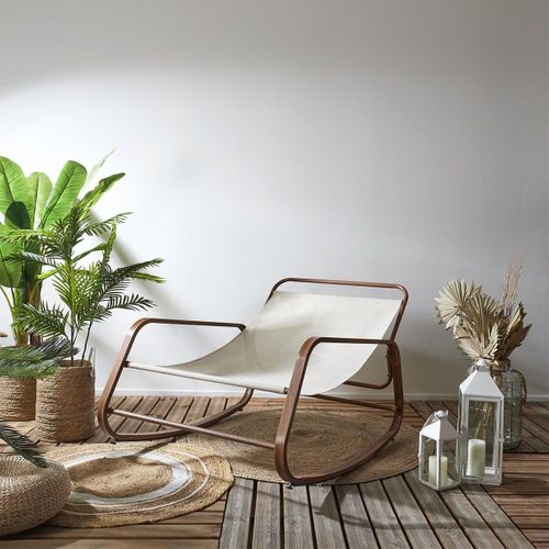 Fauteuil à Bascule Effet Bois Avec Coussin Capitonné - Vidia