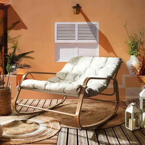 Fauteuil à Bascule Effet Bois Avec Coussin Capitonné - Vidia