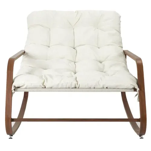 Fauteuil à Bascule Effet Bois Avec Coussin Capitonné - Vidia