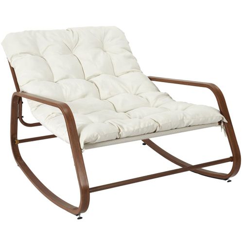 Fauteuil à Bascule Effet Bois Avec Coussin Capitonné - Vidia