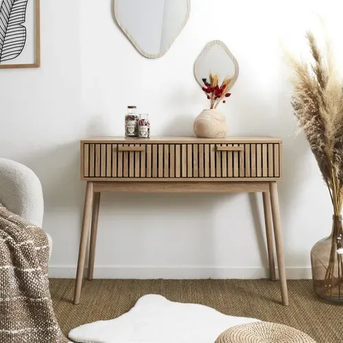 Console 2 Tiroirs Effet Bois Avec Tasseaux - Pajan