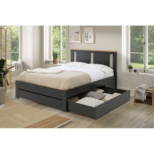 Tiroir De Rangement Pour Lit 140x190cm Coloris Anthracite - Emori