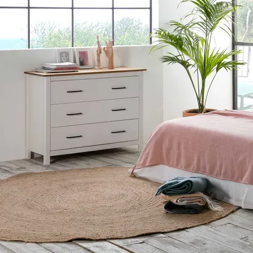 Commode 3 Tiroirs Bois Ciré Coloris Blanc - Tina