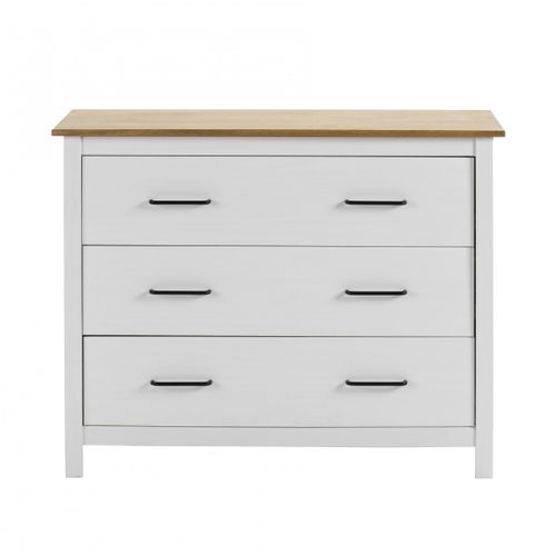 Commode 3 Tiroirs Bois Ciré Coloris Blanc - Tina