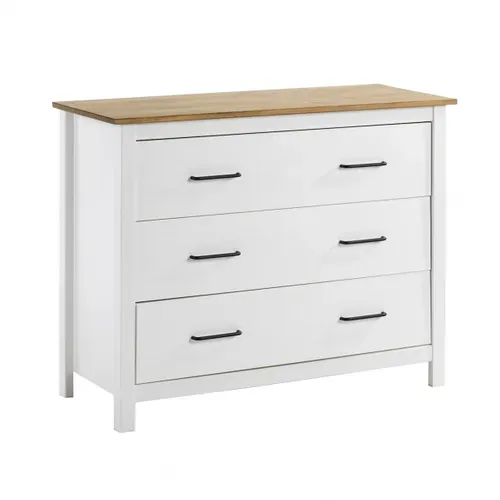 Commode 3 Tiroirs Bois Ciré Coloris Blanc - Tina
