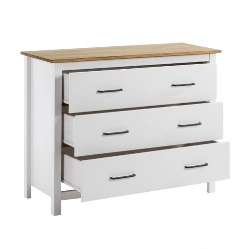 Commode 3 Tiroirs Bois Ciré Coloris Blanc - Tina