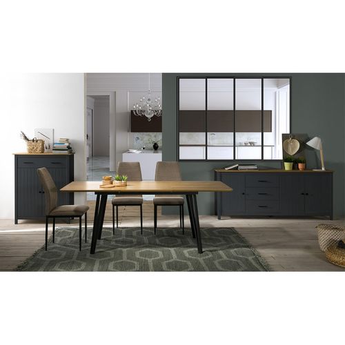 Buffet Bas 3 Portes 3 Tiroirs Bois Ciré Et Bleu Pétrole - Tina