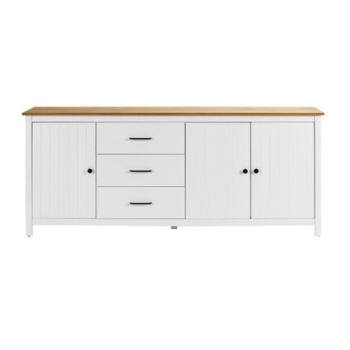 Buffet Bas 3 Portes 3 Tiroirs Bois Ciré Et Blanc - Tina