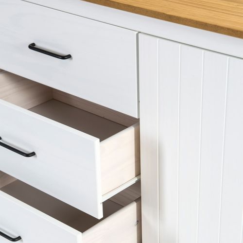 Buffet Bas 3 Portes 3 Tiroirs Bois Ciré Et Blanc - Tina