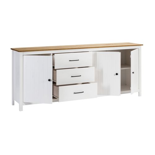 Buffet Bas 3 Portes 3 Tiroirs Bois Ciré Et Blanc - Tina