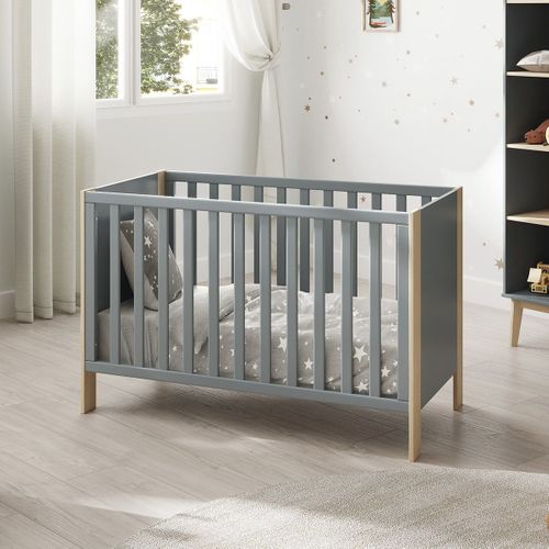 Lit Bébé 60x120cm Mdf Et Pin Coloris Gris Vert Et Naturel - Kaina