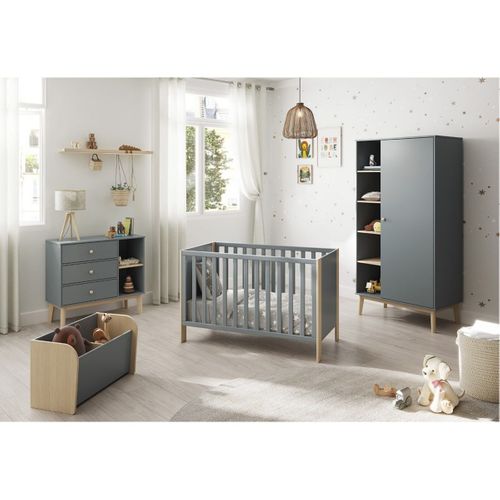 Lit Bébé 60x120cm Mdf Et Pin Coloris Gris Vert Et Naturel - Kaina
