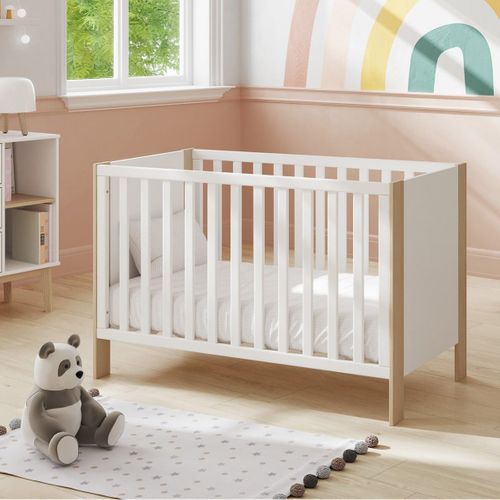 Lit Bébé 60x120cm Mdf Et Pin Coloris Blanc Et Naturel - Kaina