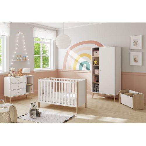 Lit Bébé 60x120cm Mdf Et Pin Coloris Blanc Et Naturel - Kaina