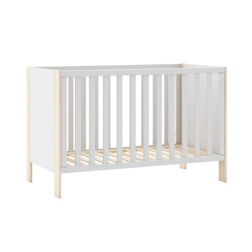 Lit Bébé 60x120cm Mdf Et Pin Coloris Blanc Et Naturel - Kaina