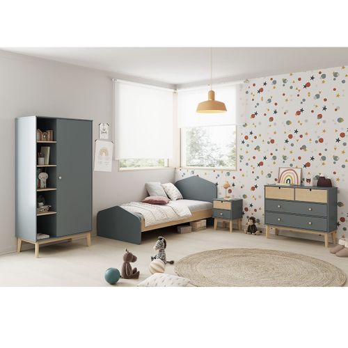 Chevet 2 Tiroirs En Mdf Et Pin Coloris Gris Vert Et Naturel - Kaina