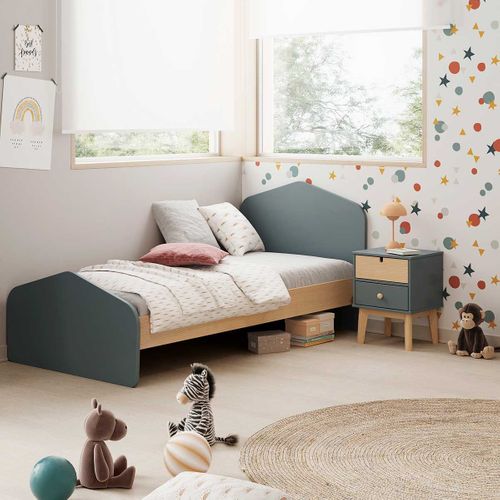 Chevet 2 Tiroirs En Mdf Et Pin Coloris Gris Vert Et Naturel - Kaina