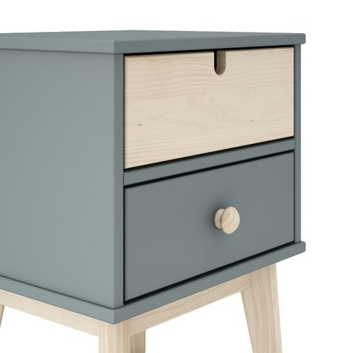 Chevet 2 Tiroirs En Mdf Et Pin Coloris Gris Vert Et Naturel - Kaina