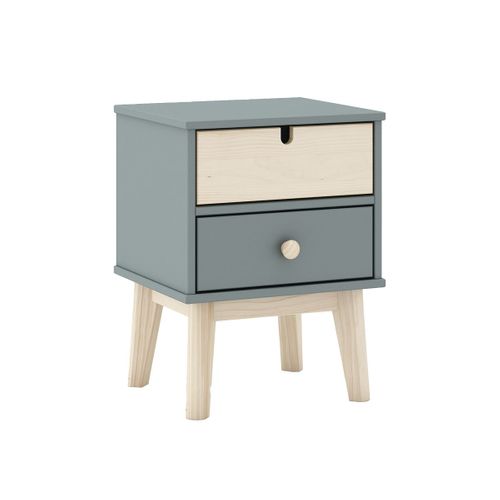 Chevet 2 Tiroirs En Mdf Et Pin Coloris Gris Vert Et Naturel - Kaina