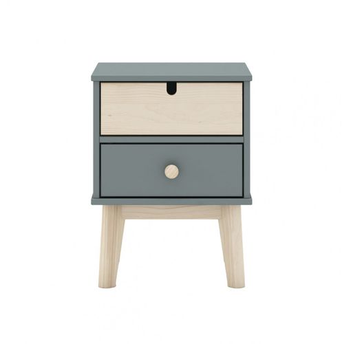 Chevet 2 Tiroirs En Mdf Et Pin Coloris Gris Vert Et Naturel - Kaina