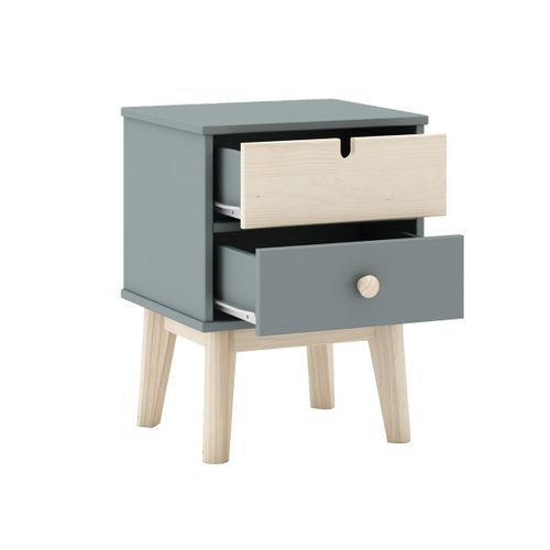 Chevet 2 Tiroirs En Mdf Et Pin Coloris Gris Vert Et Naturel - Kaina