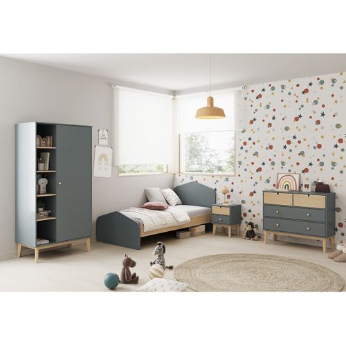 Commode 4 Tiroirs Mdf Et Pin Coloris Gris Vert Et Naturel - Kaina