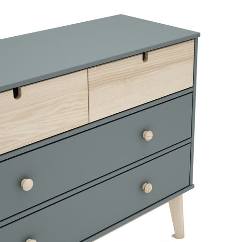 Commode 4 Tiroirs Mdf Et Pin Coloris Gris Vert Et Naturel - Kaina