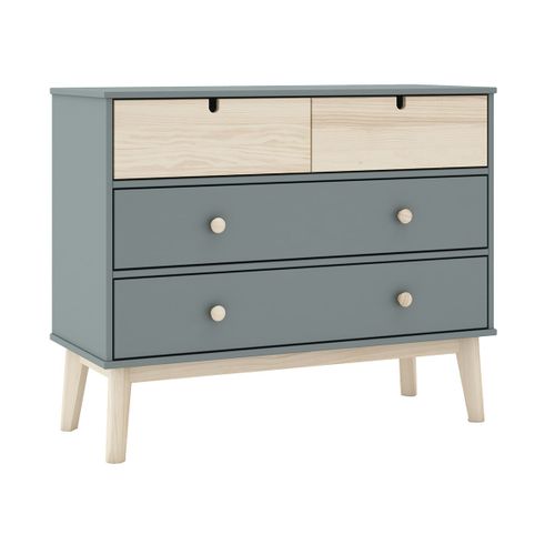Commode 4 Tiroirs Mdf Et Pin Coloris Gris Vert Et Naturel - Kaina