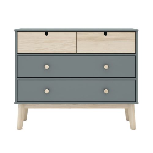 Commode 4 Tiroirs Mdf Et Pin Coloris Gris Vert Et Naturel - Kaina