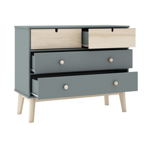 Commode 4 Tiroirs Mdf Et Pin Coloris Gris Vert Et Naturel - Kaina