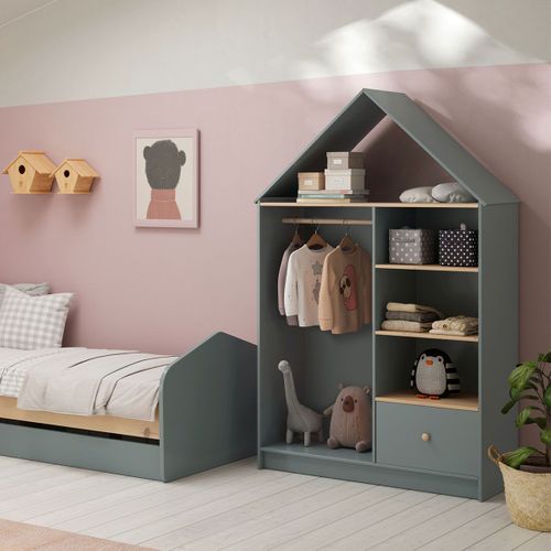 Dressing Cabane Enfant Mdf Et Pin Coloris Gris Vert Et Naturel - Kaina