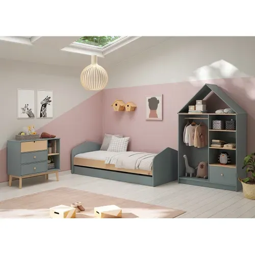 Dressing Cabane Enfant Mdf Et Pin Coloris Gris Vert Et Naturel - Kaina
