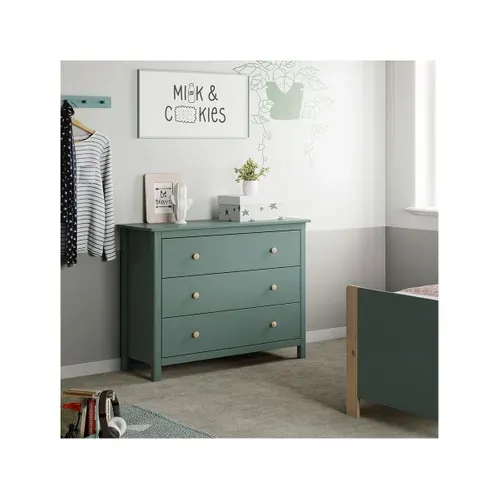 Commode 3 Tiroirs En Pin Massif Vert Pétrole - Dava