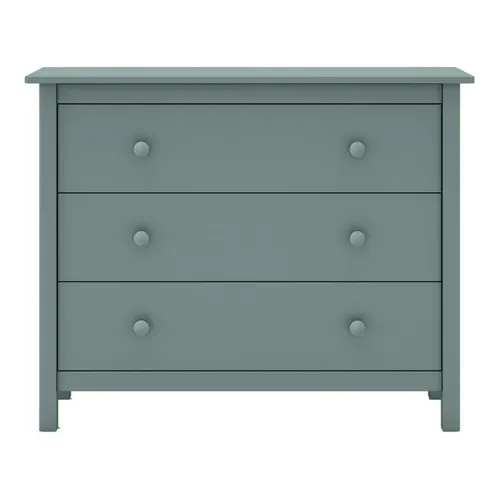 Commode 3 Tiroirs En Pin Massif Vert Pétrole - Dava