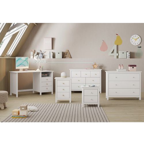 Bureau 3 Tiroirs En Pin Massif Blanc - Dava