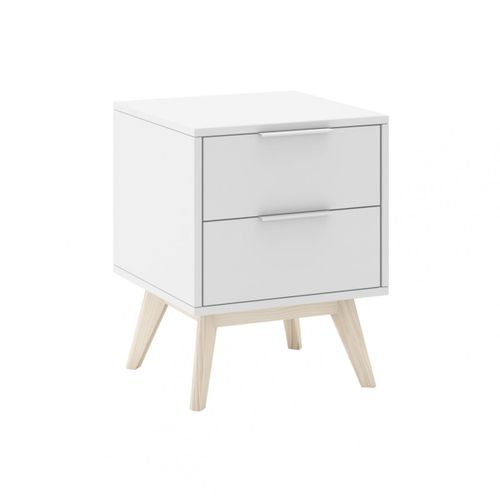 Laupell - Chambre 140x190cm Avec Commode 3 Tiroirs Pin Naturel Et Blanc Scandinave
