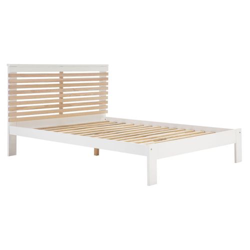 Laupell - Chambre 140x190cm Avec Commode 3 Tiroirs Pin Naturel Et Blanc Scandinave