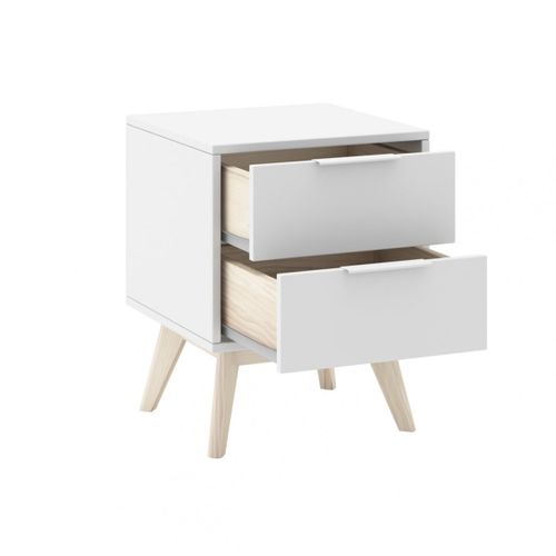 Laupell - Chambre 140x190cm Avec Commode 3 Tiroirs Pin Naturel Et Blanc Scandinave