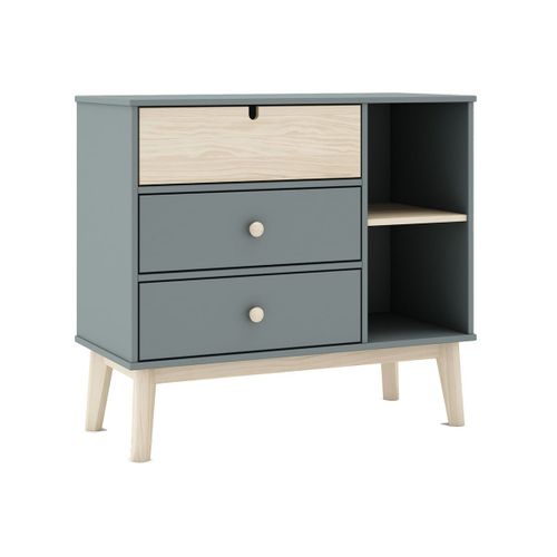 Chambre 90x200cm Avec Commode 3t Et Dressing Cabane Coloris Gris Et Naturel - Kaina