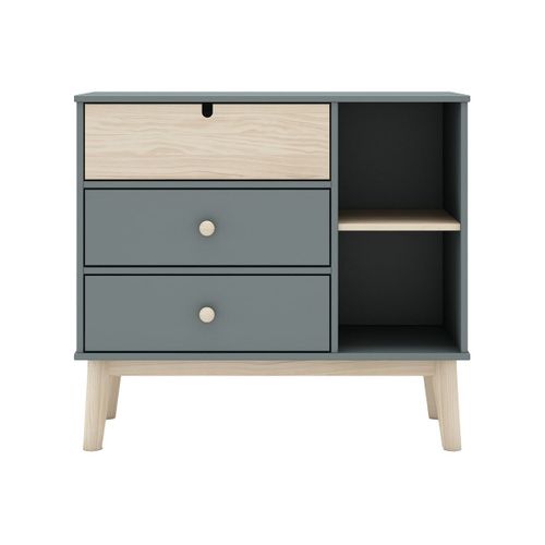 Chambre 90x200cm Avec Commode 3t Et Dressing Cabane Coloris Gris Et Naturel - Kaina