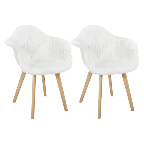 Lot De 2 Fauteuils Imitation Laine Motif Patchwork Blanc - Rohan