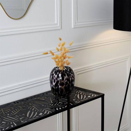 Console En Métal Noir Plateau Motifs Feuilles - Vania